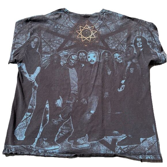 Vintage 00s Slipknot All Over Print Band Music Tour T-Shirt FLAWS - Picture 13 of 16